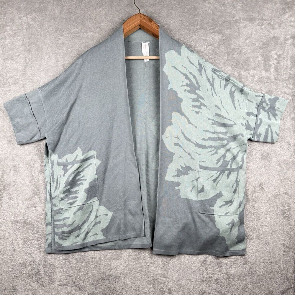 MarlaWynne Jacquard Kimono Knit Topper Sweater Womens MP Petite Green Lagenlook